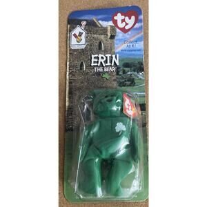 TY Erin The Bear Shamrock Irish Green Teeny Beanie Baby 1999 McDonalds Plush Vtg